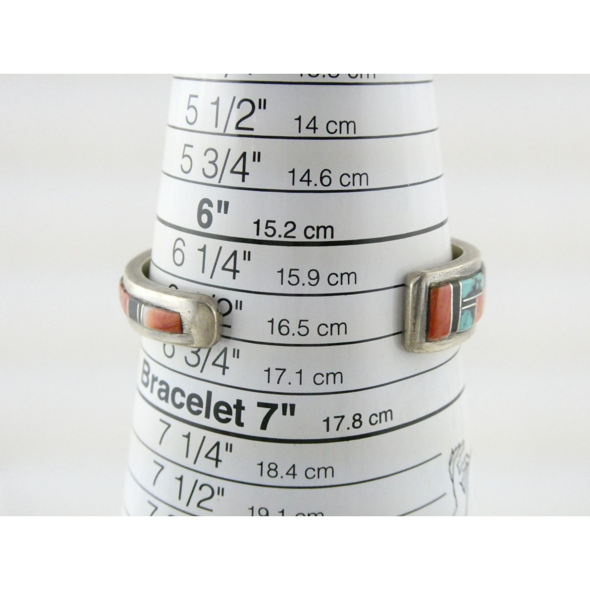 B Yazzie NA Navajo Sterling Silver Turquoise and Jet Inlay Cuff Bracelet 6.5 In