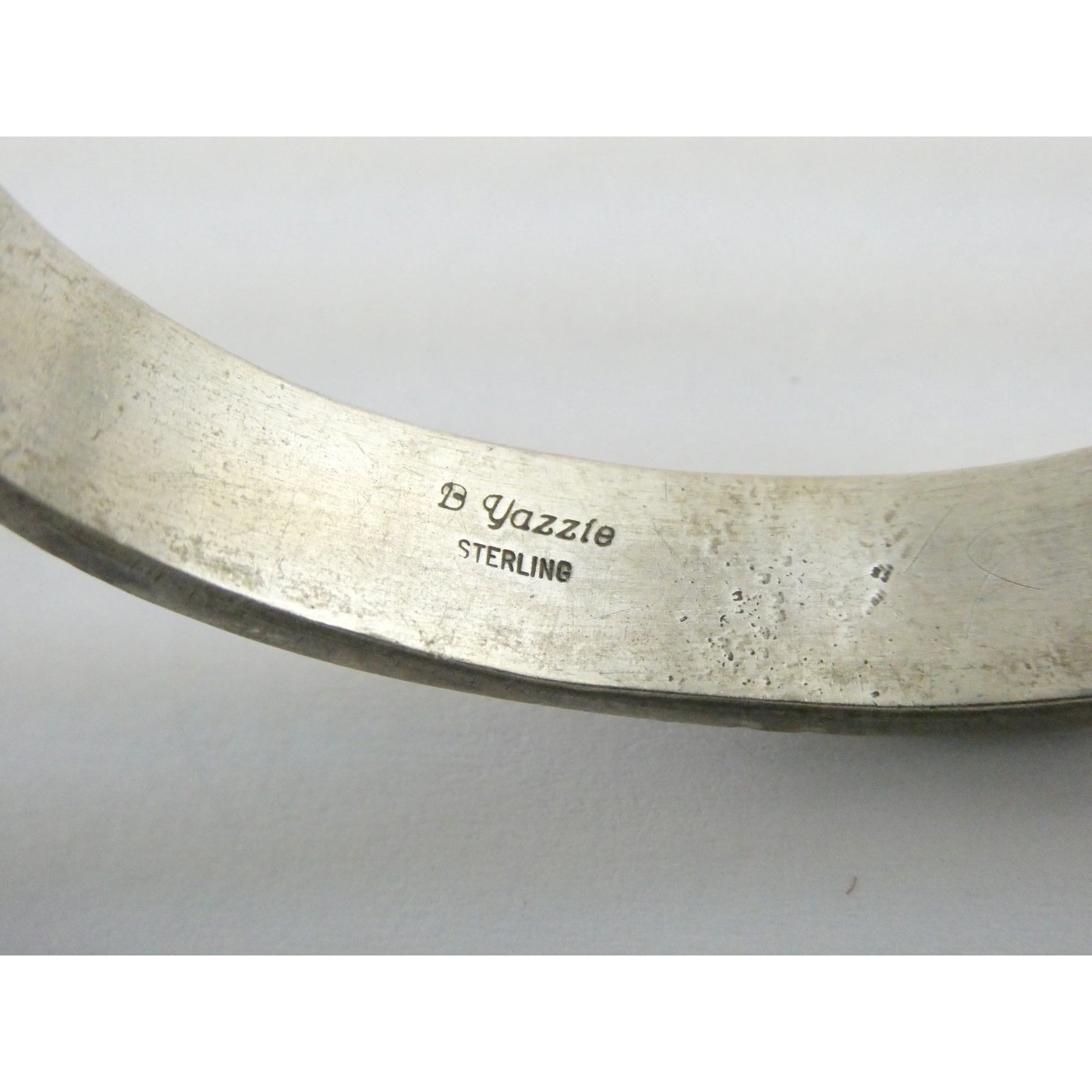 B Yazzie NA Navajo Sterling Silver Turquoise and Jet Inlay Cuff Bracelet 6.5 In