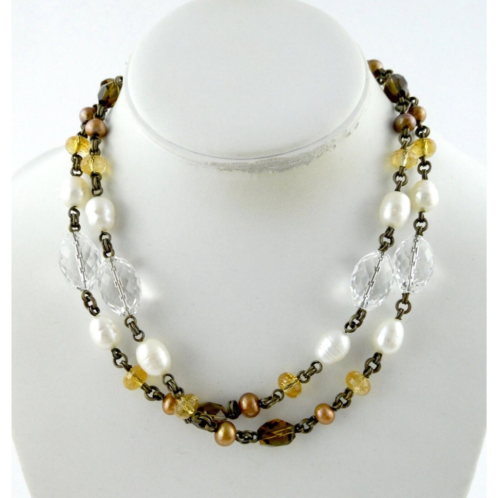 Stephen Dweck Bronze on Sterling Silver Pearl Quartz Citrine Statement Necklace