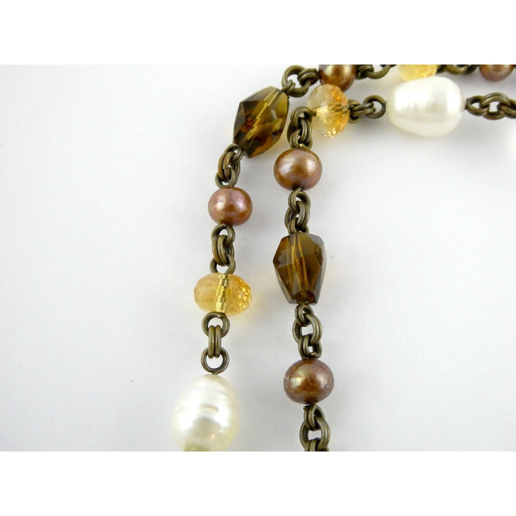 Stephen Dweck Bronze on Sterling Silver Pearl Quartz Citrine Statement Necklace