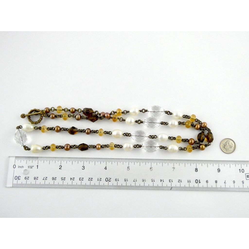 Stephen Dweck Bronze on Sterling Silver Pearl Quartz Citrine Statement Necklace
