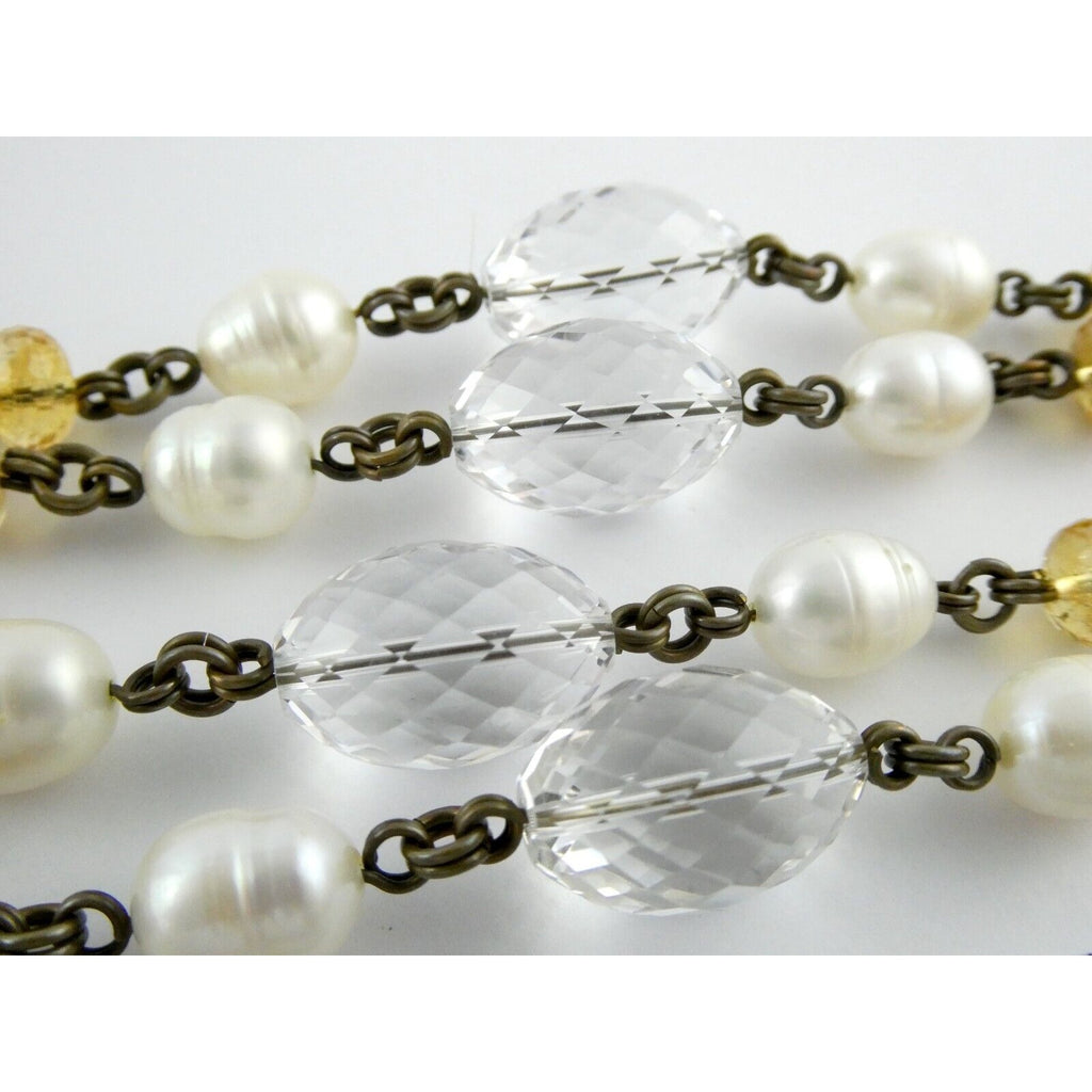 Stephen Dweck Bronze on Sterling Silver Pearl Quartz Citrine Statement Necklace