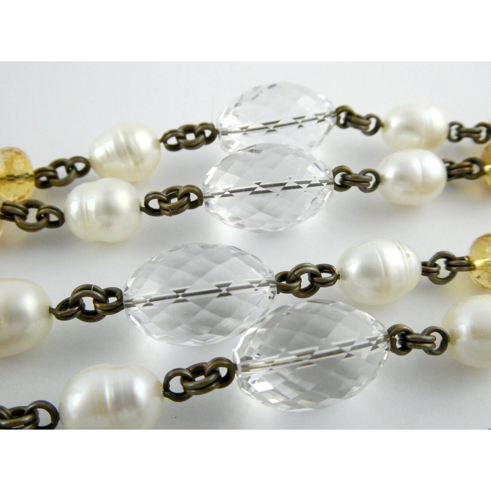 Stephen Dweck Bronze on Sterling Silver Pearl Quartz Citrine Statement Necklace