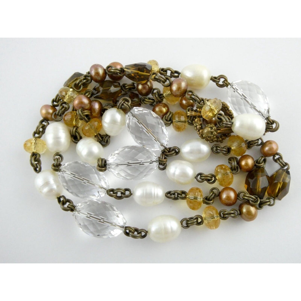 Stephen Dweck Bronze on Sterling Silver Pearl Quartz Citrine Statement Necklace