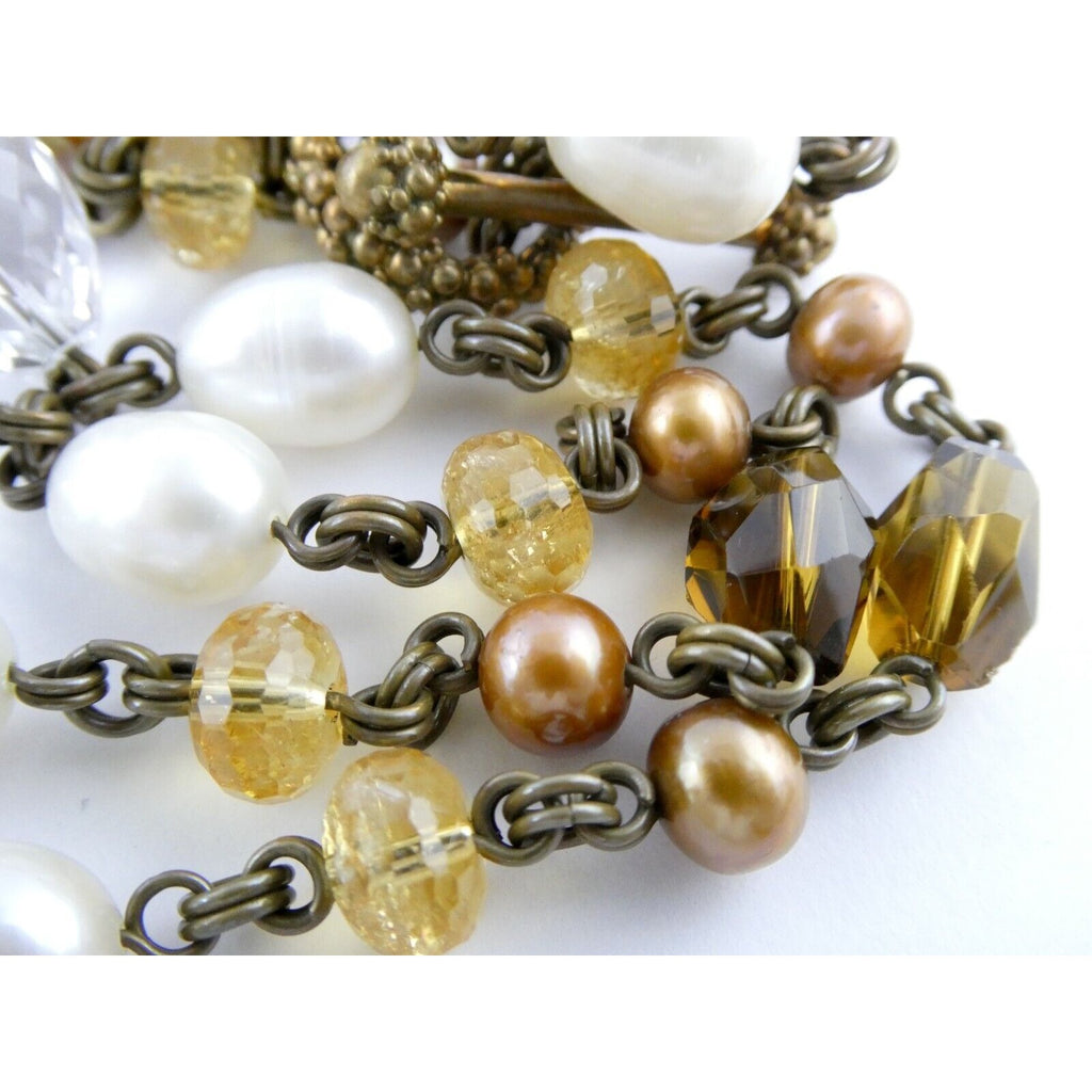 Stephen Dweck Bronze on Sterling Silver Pearl Quartz Citrine Statement Necklace