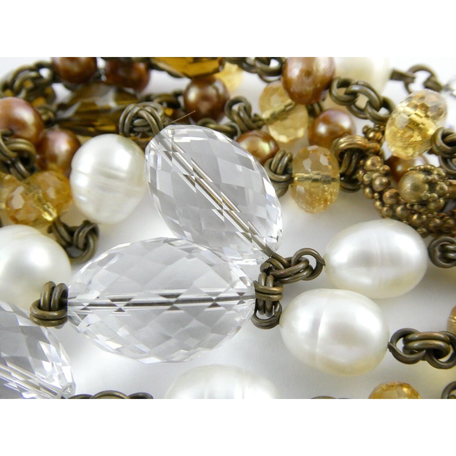 Stephen Dweck Bronze on Sterling Silver Pearl Quartz Citrine Statement Necklace
