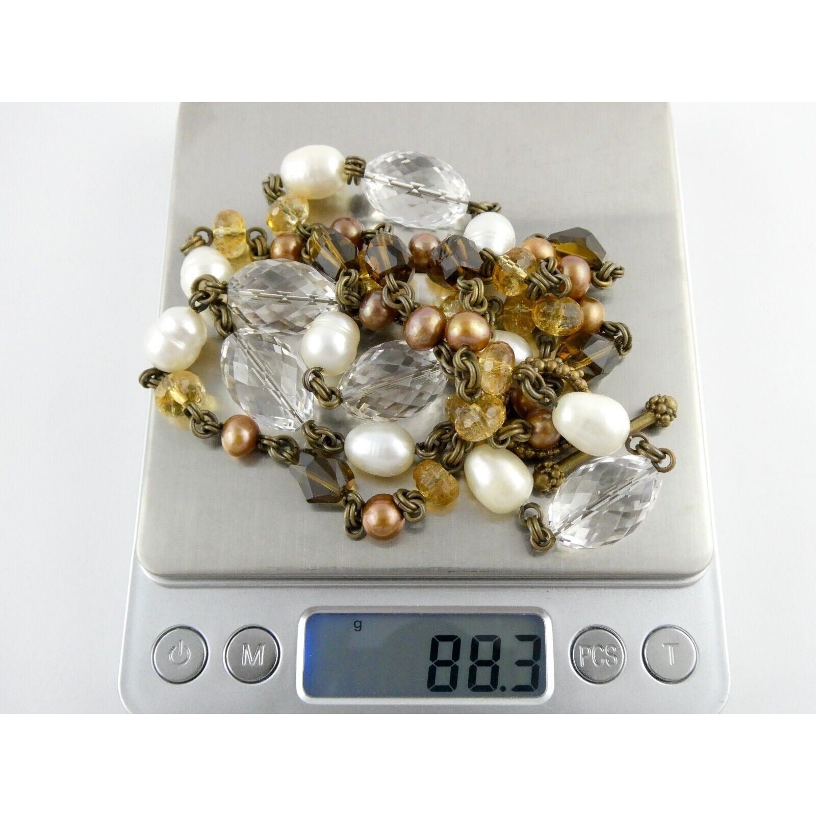 Stephen Dweck Bronze on Sterling Silver Pearl Quartz Citrine Statement Necklace