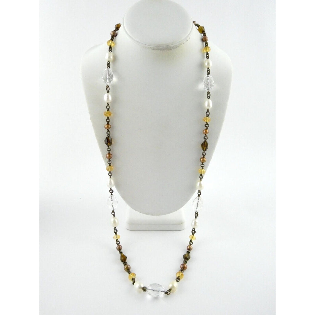 Stephen Dweck Bronze on Sterling Silver Pearl Quartz Citrine Statement Necklace
