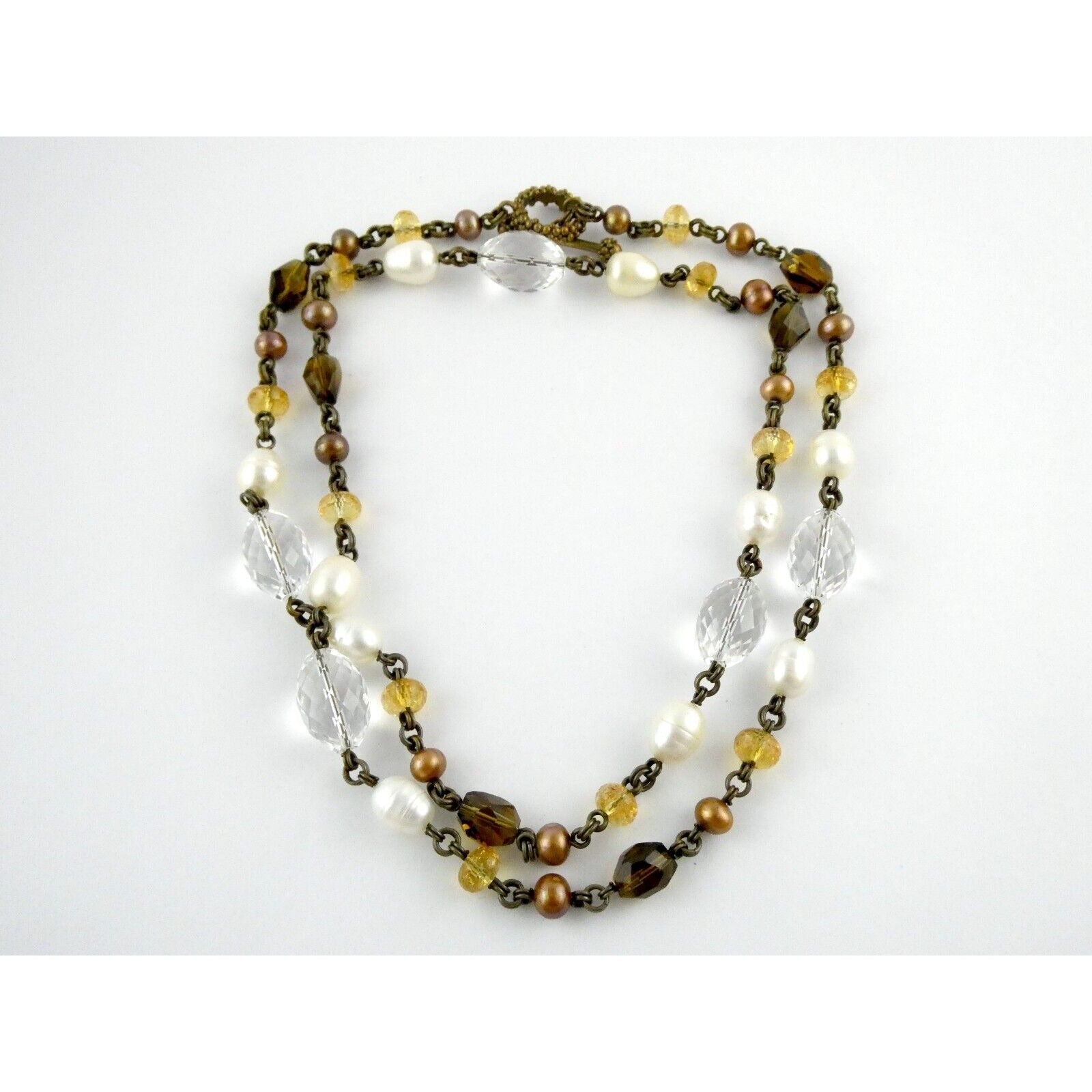 Stephen Dweck Bronze on Sterling Silver Pearl Quartz Citrine Statement Necklace