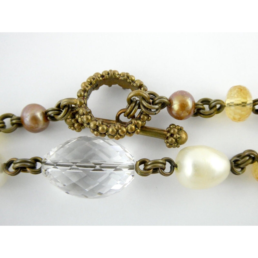Stephen Dweck Bronze on Sterling Silver Pearl Quartz Citrine Statement Necklace