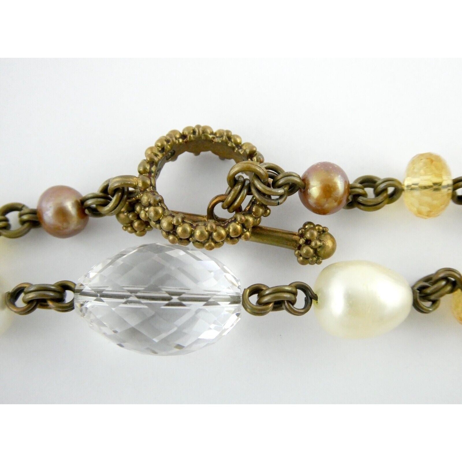 Stephen Dweck Bronze on Sterling Silver Pearl Quartz Citrine Statement Necklace