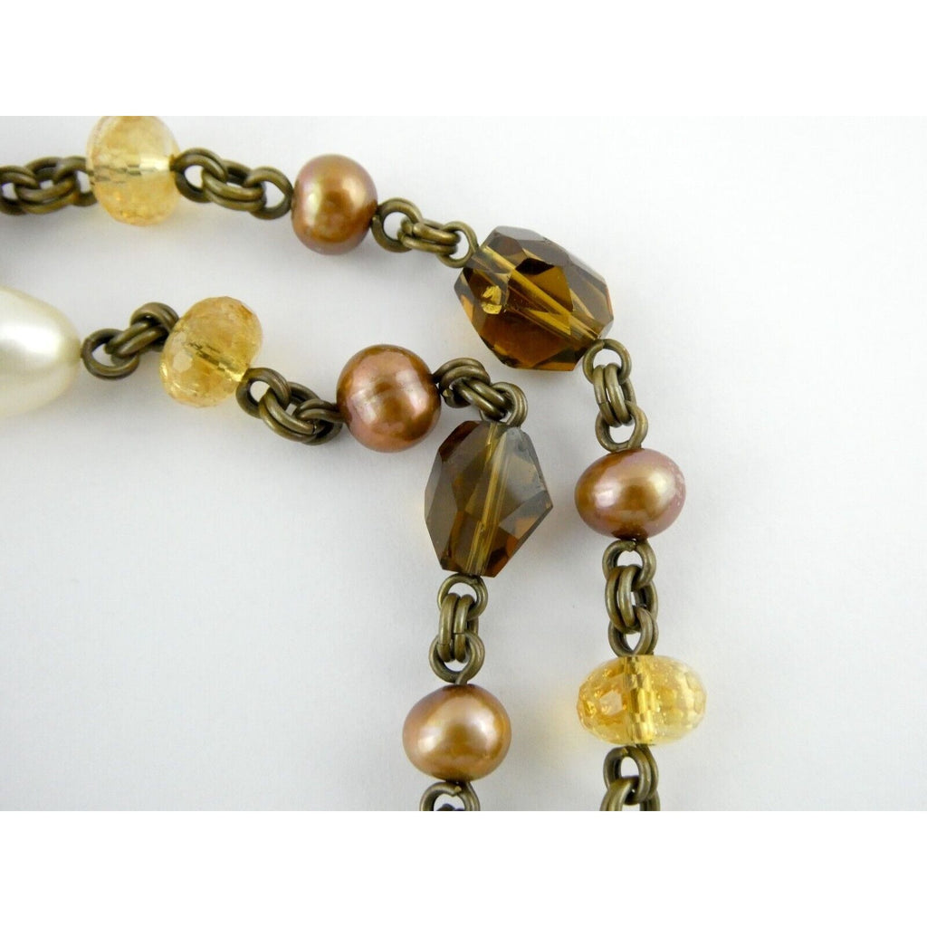 Stephen Dweck Bronze on Sterling Silver Pearl Quartz Citrine Statement Necklace