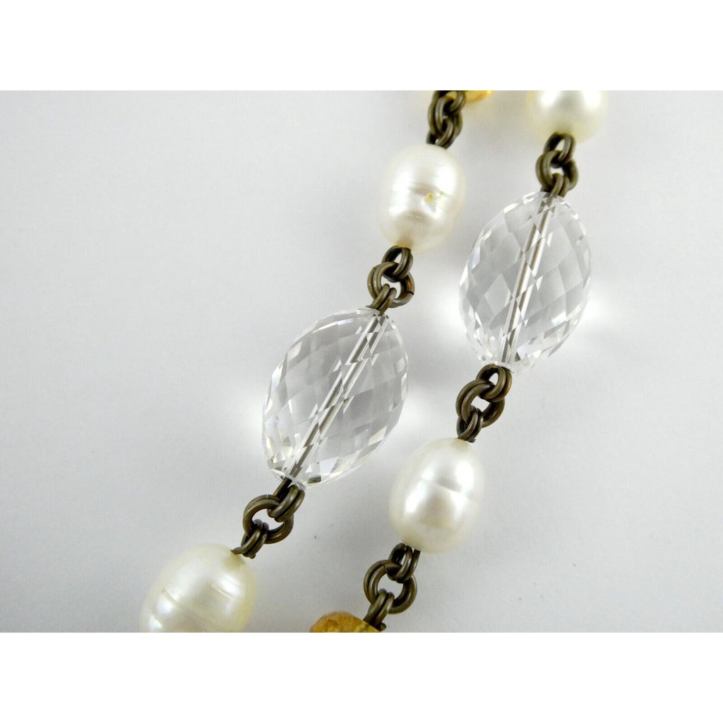 Stephen Dweck Bronze on Sterling Silver Pearl Quartz Citrine Statement Necklace