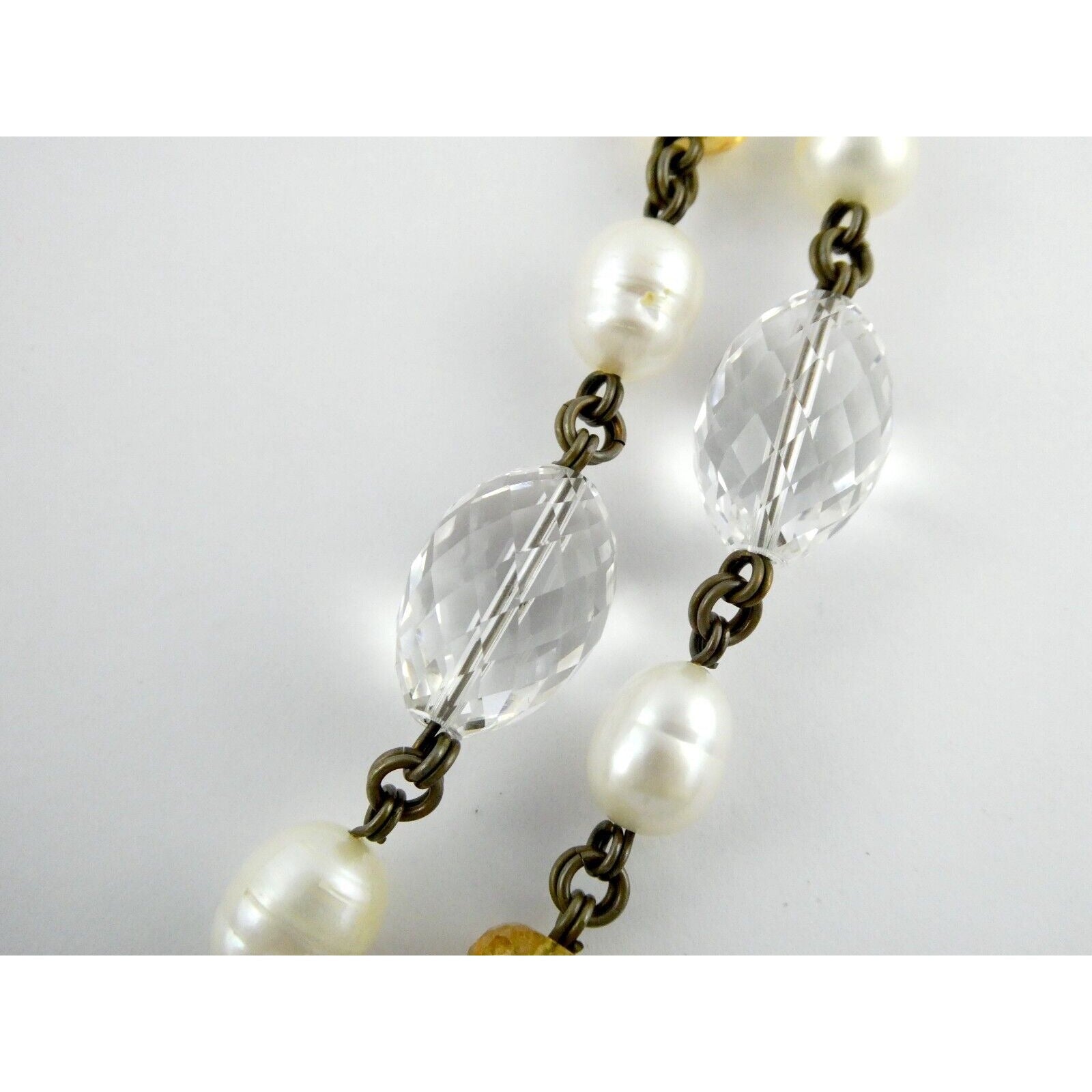 Stephen Dweck Bronze on Sterling Silver Pearl Quartz Citrine Statement Necklace