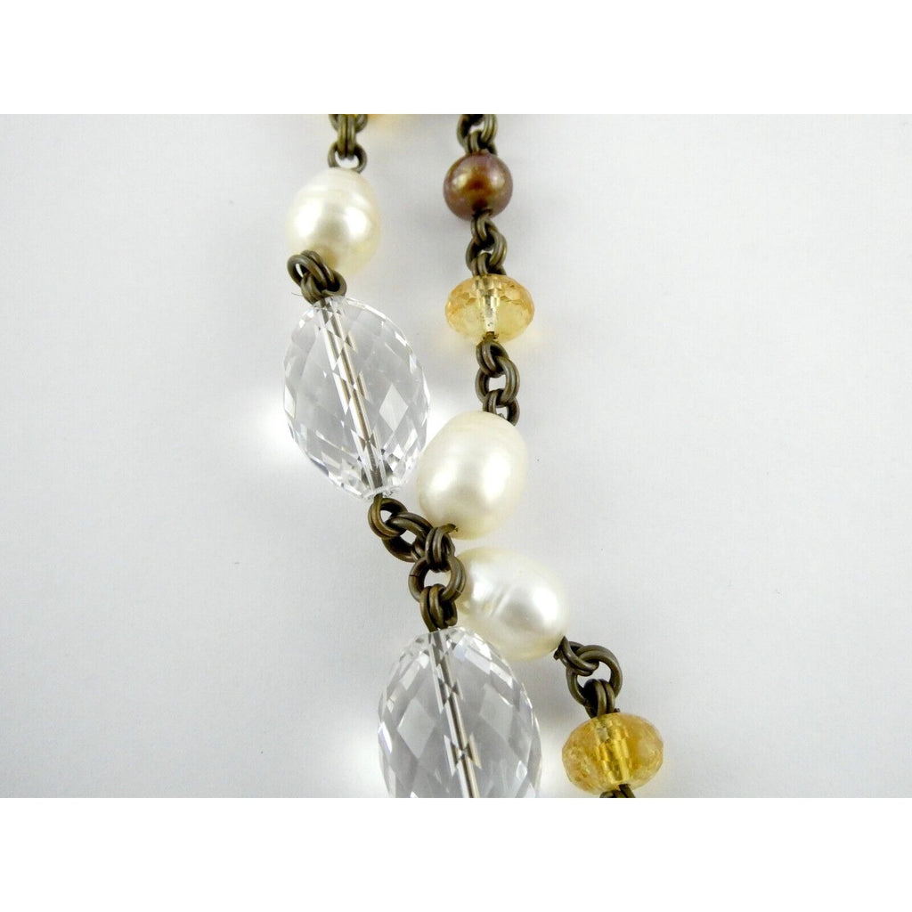 Stephen Dweck Bronze on Sterling Silver Pearl Quartz Citrine Statement Necklace