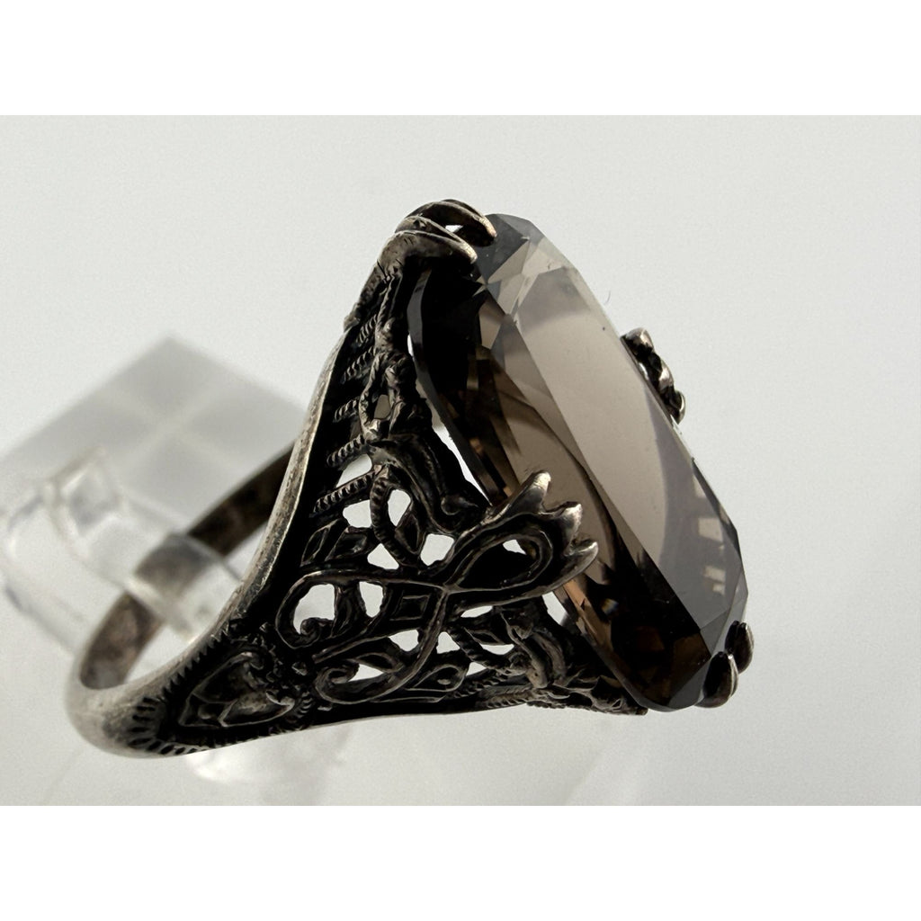 CNA Pranda Sterling Silver Smoky Quartz Openwork Design Setting Ring Size 9 4g