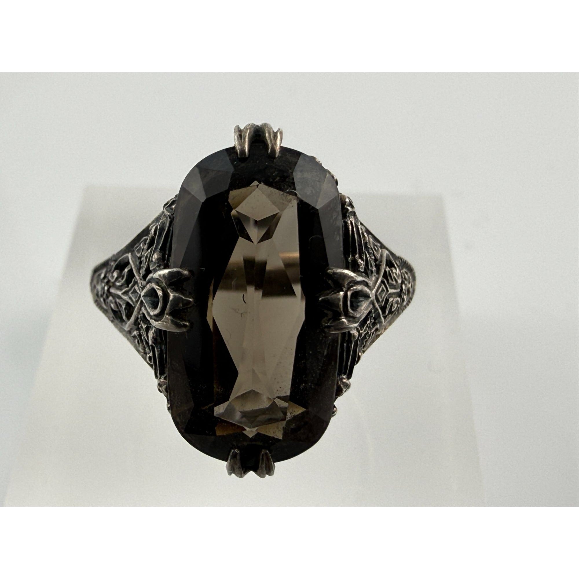 CNA Pranda Sterling Silver Smoky Quartz Openwork Design Setting Ring Size 9 4g