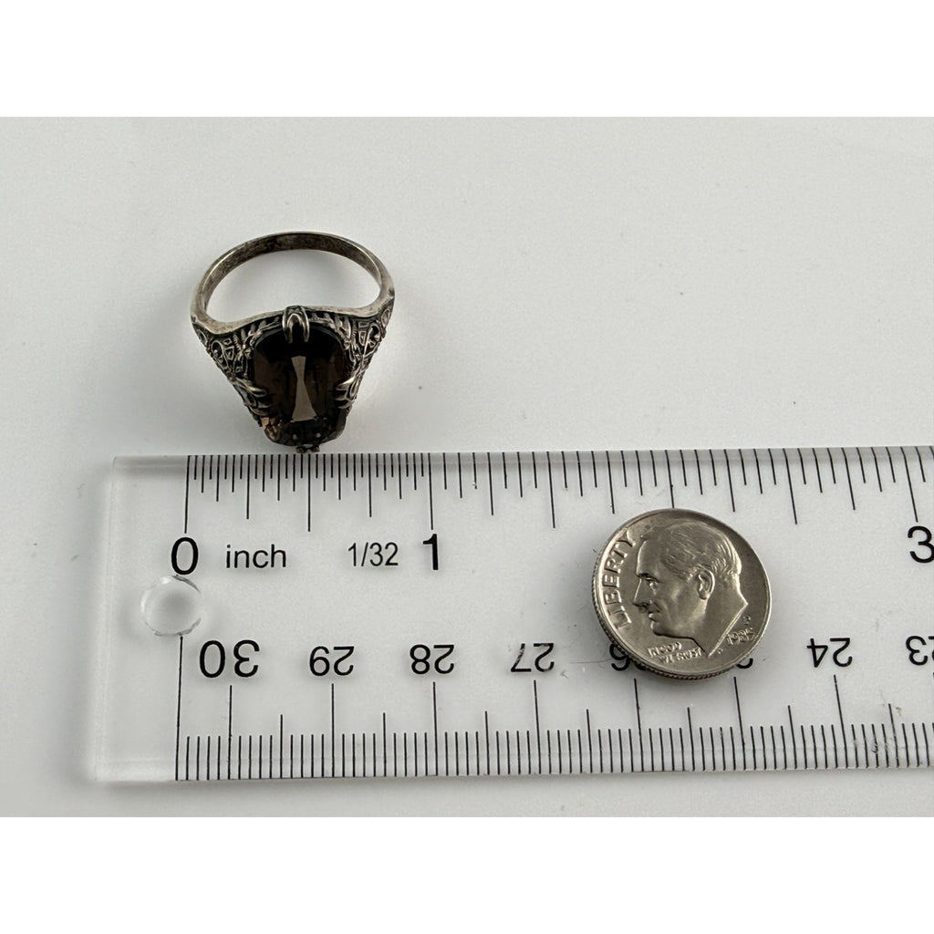 CNA Pranda Sterling Silver Smoky Quartz Openwork Design Setting Ring Size 9 4g