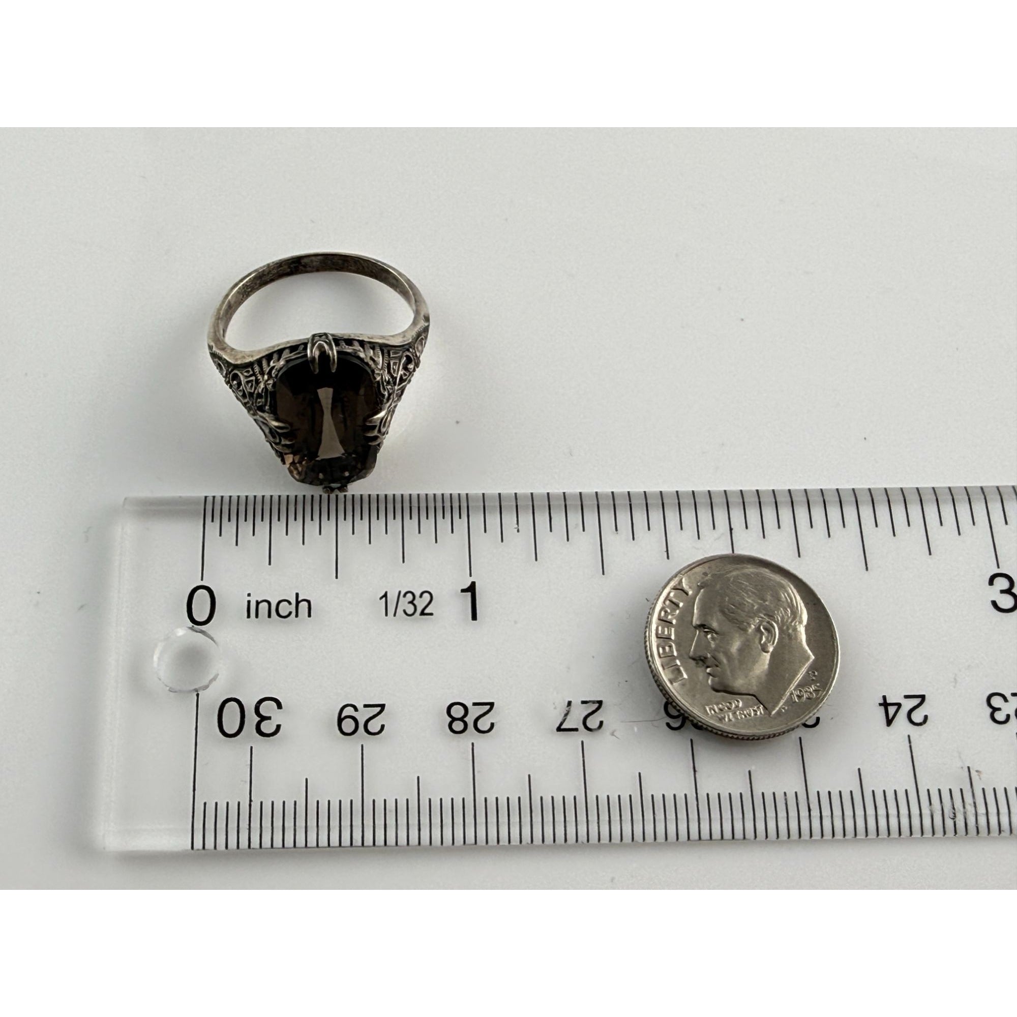 CNA Pranda Sterling Silver Smoky Quartz Openwork Design Setting Ring Size 9 4g