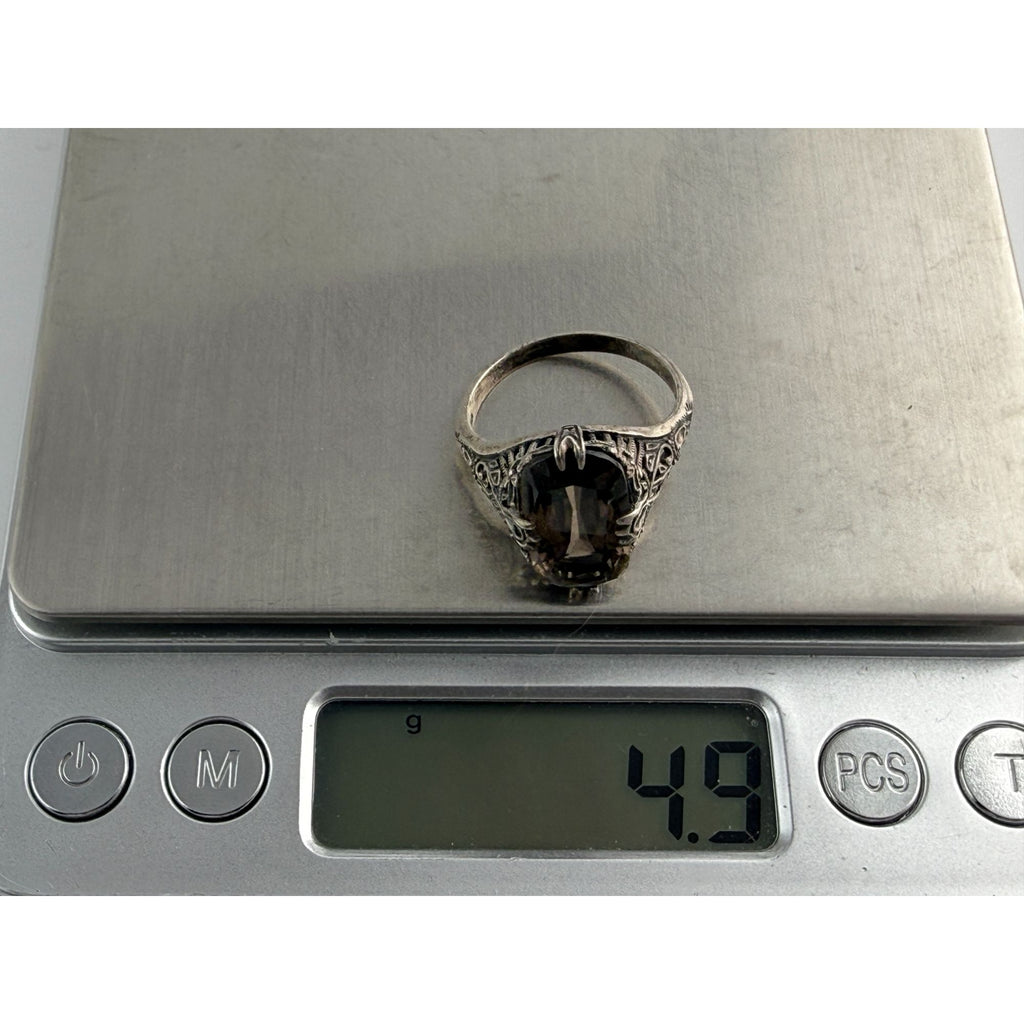 CNA Pranda Sterling Silver Smoky Quartz Openwork Design Setting Ring Size 9 4g
