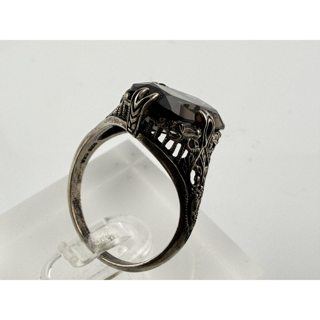 CNA Pranda Sterling Silver Smoky Quartz Openwork Design Setting Ring Size 9 4g