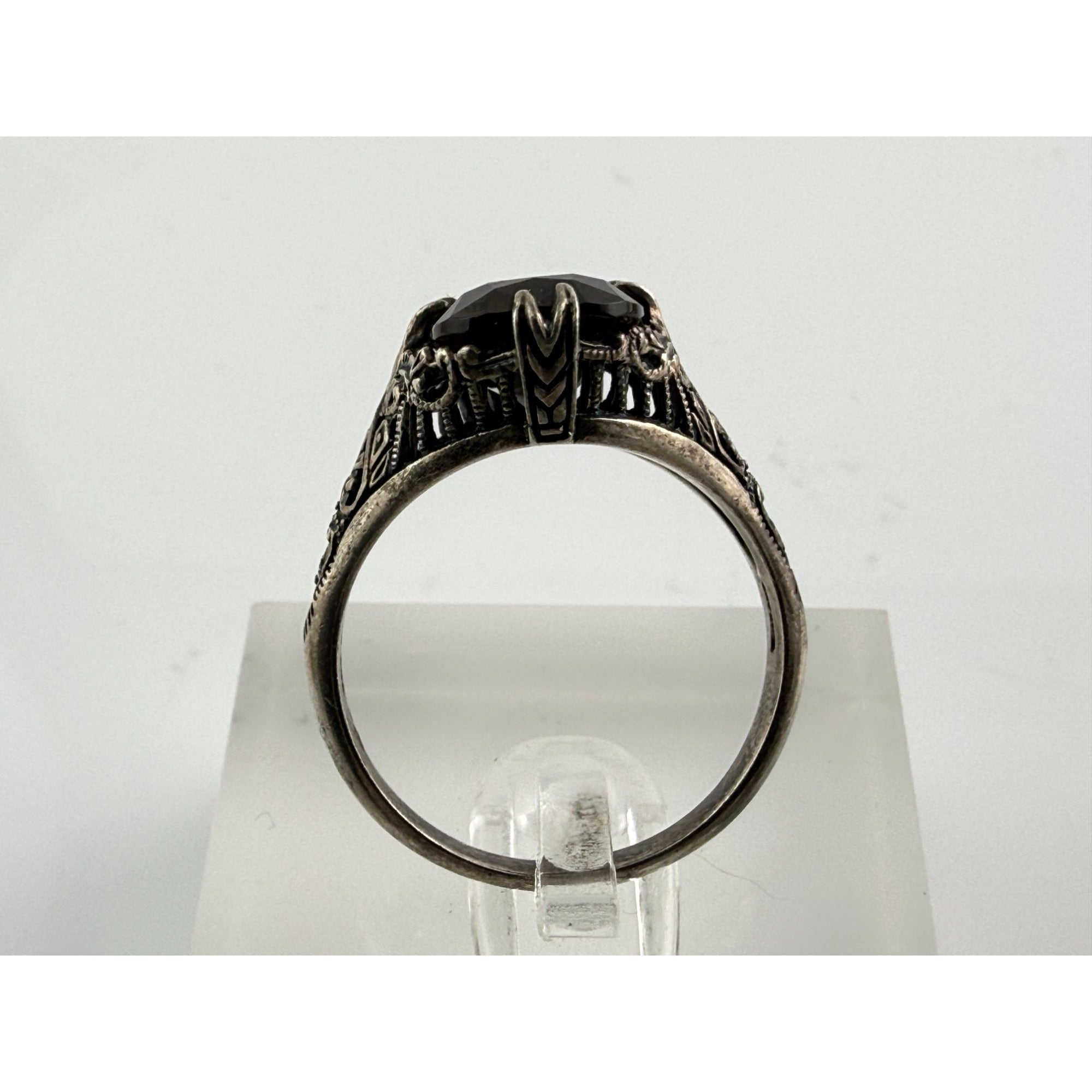 CNA Pranda Sterling Silver Smoky Quartz Openwork Design Setting Ring Size 9 4g