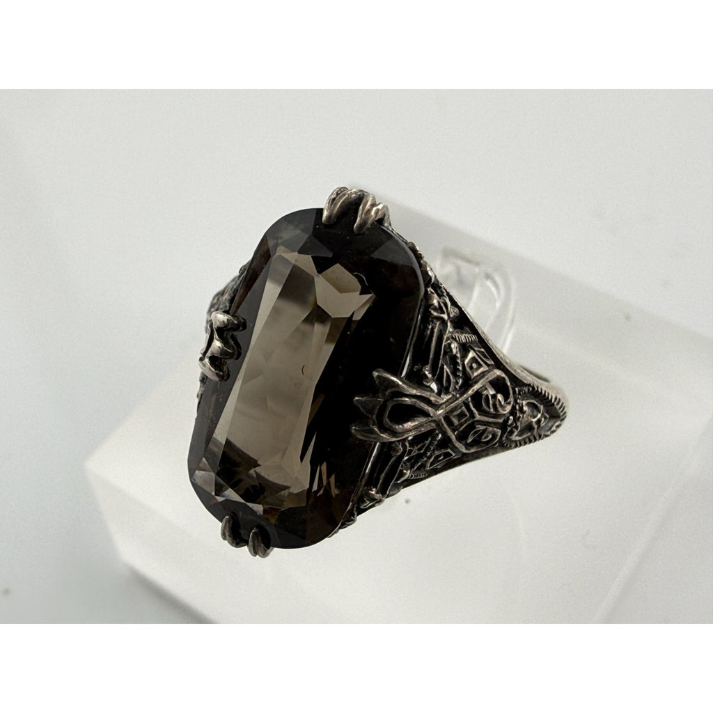 CNA Pranda Sterling Silver Smoky Quartz Openwork Design Setting Ring Size 9 4g