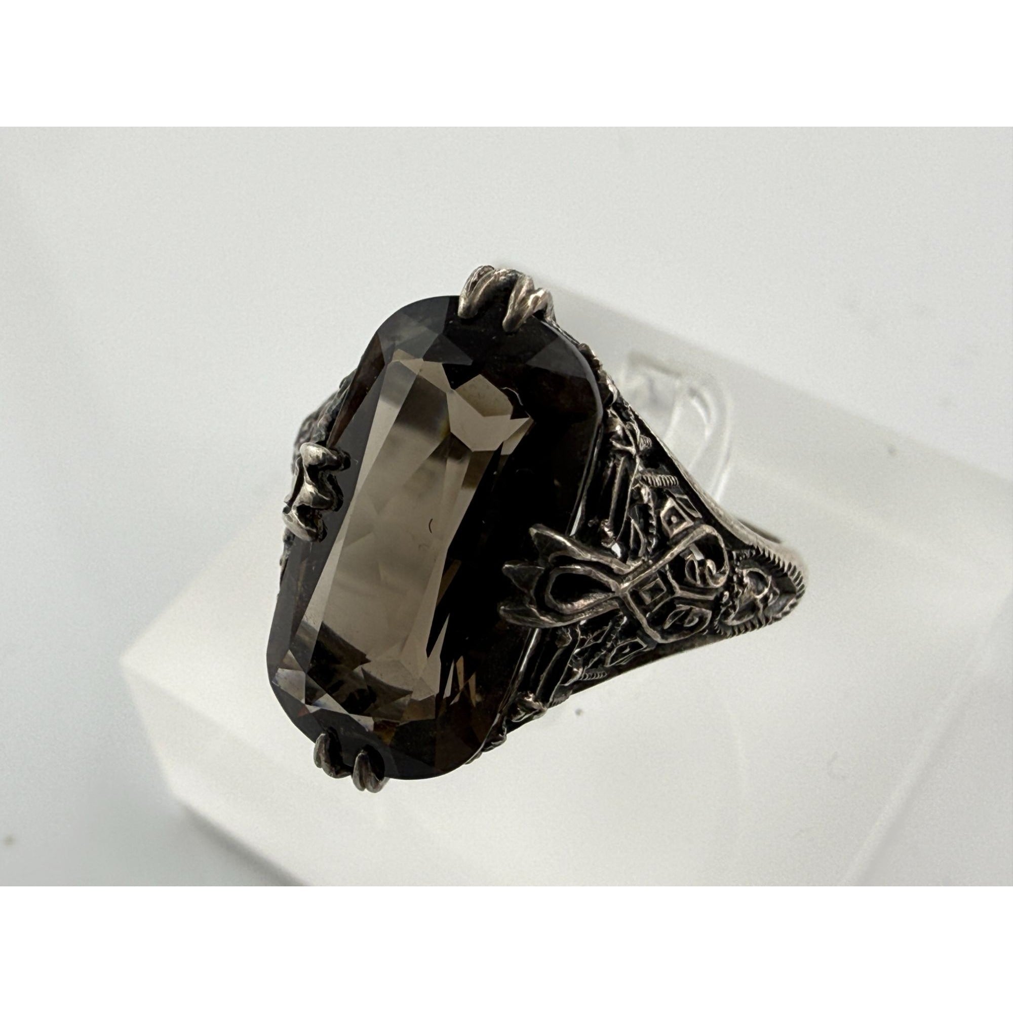 CNA Pranda Sterling Silver Smoky Quartz Openwork Design Setting Ring Size 9 4g