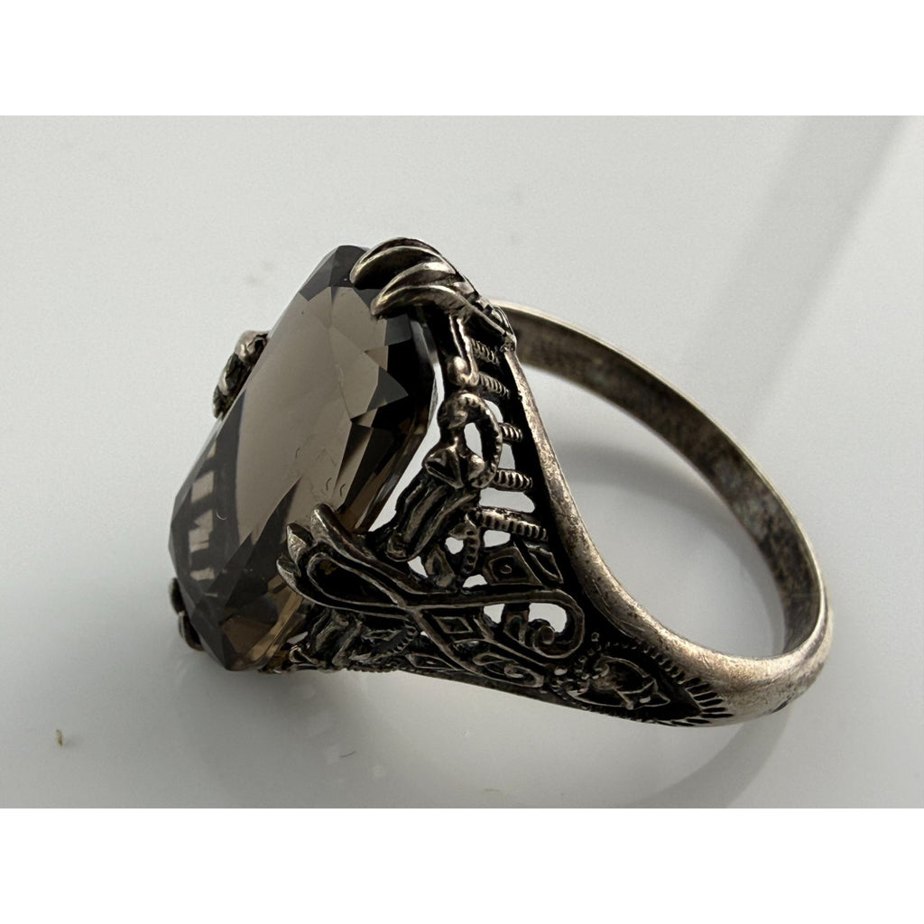 CNA Pranda Sterling Silver Smoky Quartz Openwork Design Setting Ring Size 9 4g