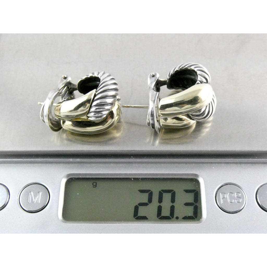 David Yurman Labyrinth Collection 14k Yellow Gold Sterling Silver Earrings 22mm