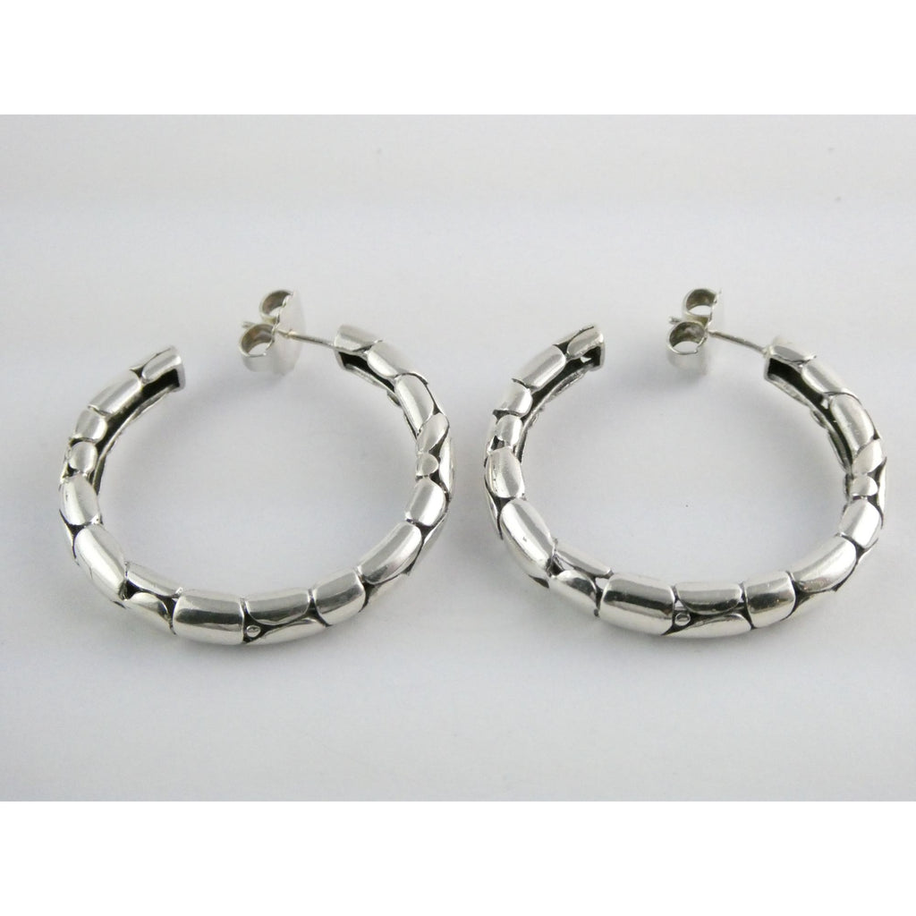 John Hardy Kali Sterling Silver Pebble Design Hoop Earrings 15.8g 41mm Diameter