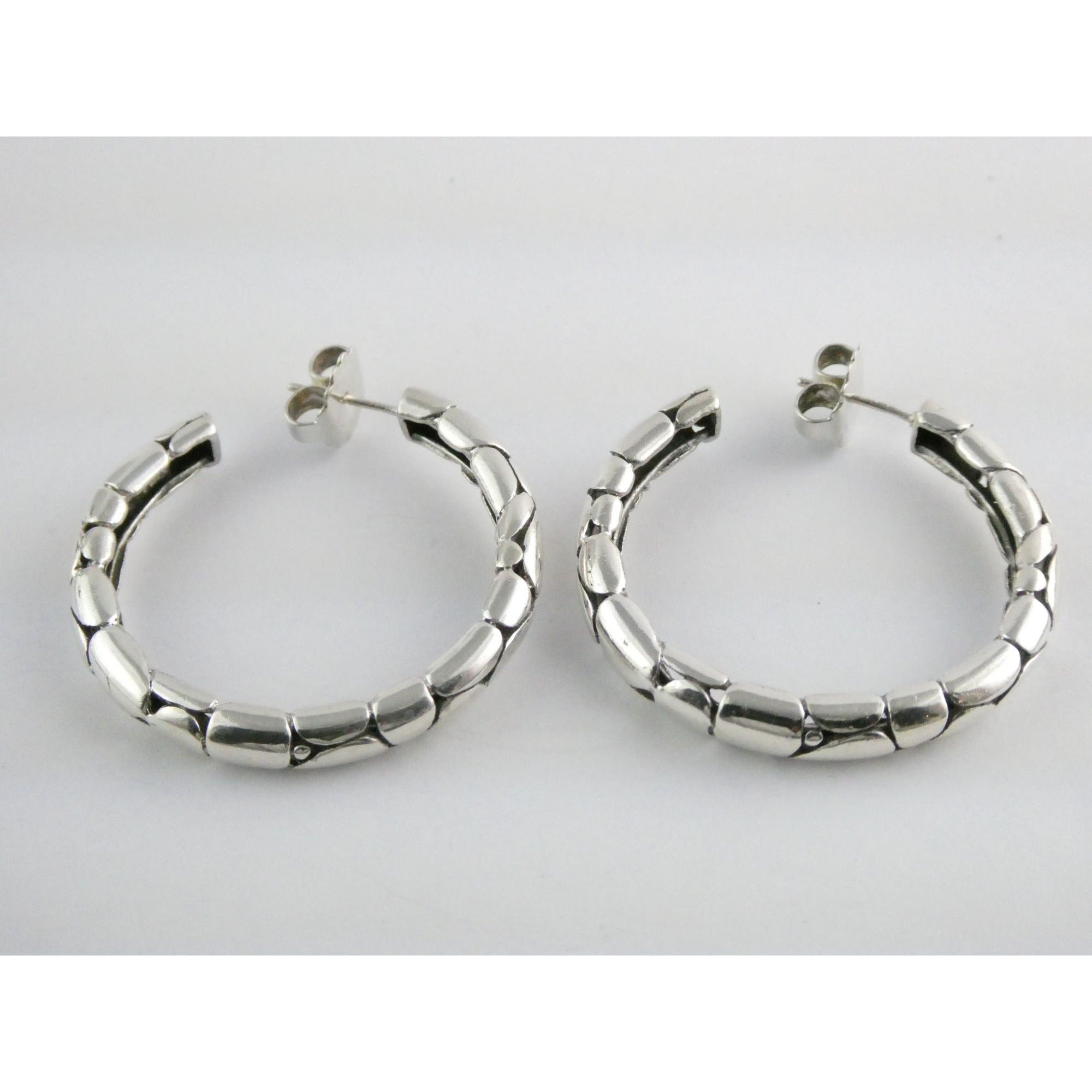 John Hardy Kali Sterling Silver Pebble Design Hoop Earrings 15.8g 41mm Diameter