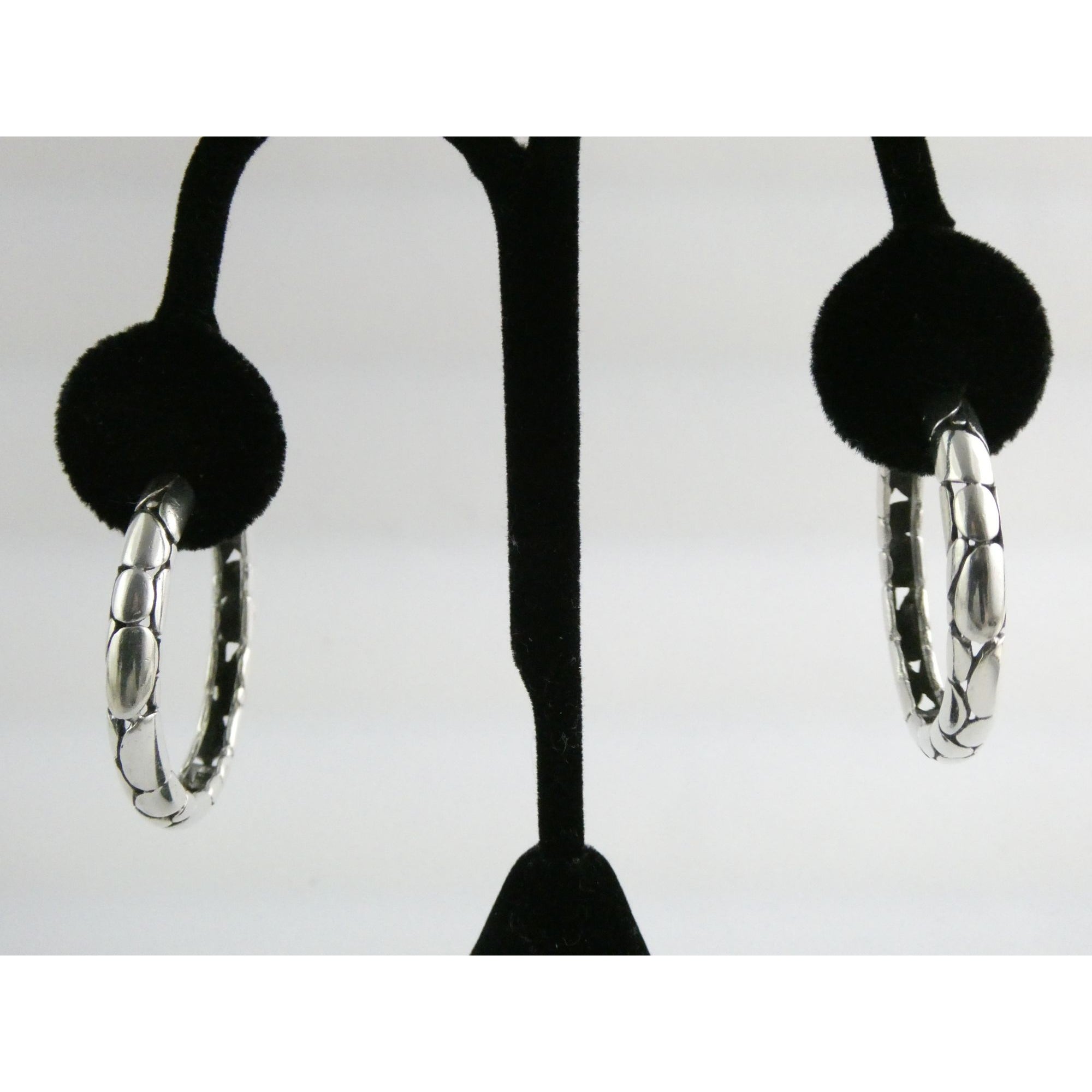 John Hardy Kali Sterling Silver Pebble Design Hoop Earrings 15.8g 41mm Diameter