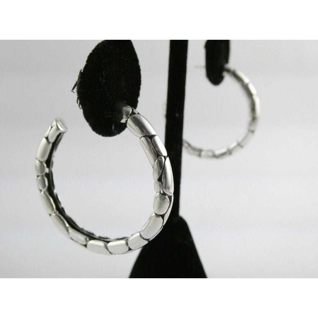 John Hardy Kali Sterling Silver Pebble Design Hoop Earrings 15.8g 41mm Diameter