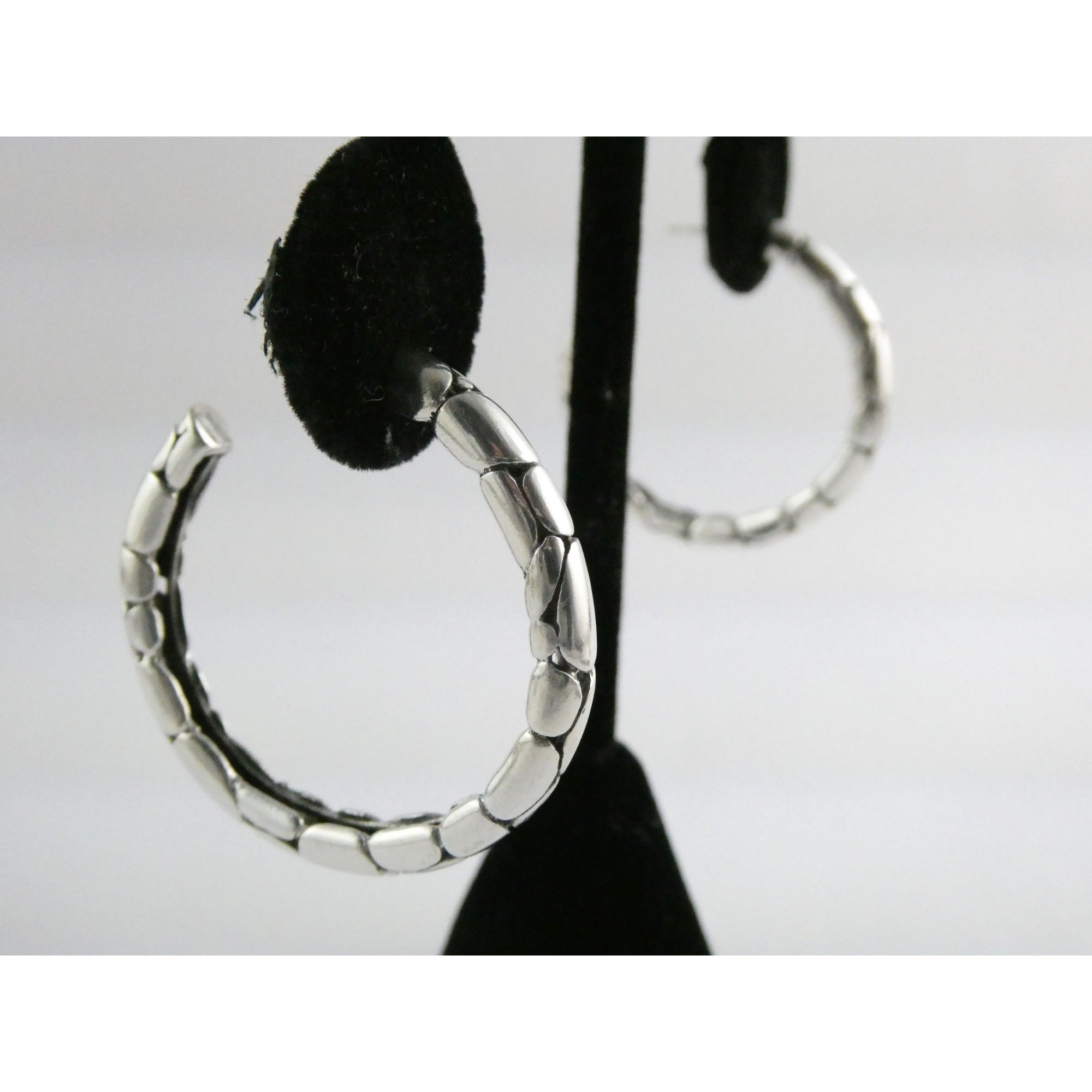 John Hardy Kali Sterling Silver Pebble Design Hoop Earrings 15.8g 41mm Diameter