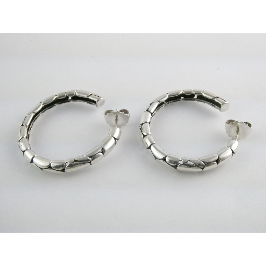 John Hardy Kali Sterling Silver Pebble Design Hoop Earrings 15.8g 41mm Diameter