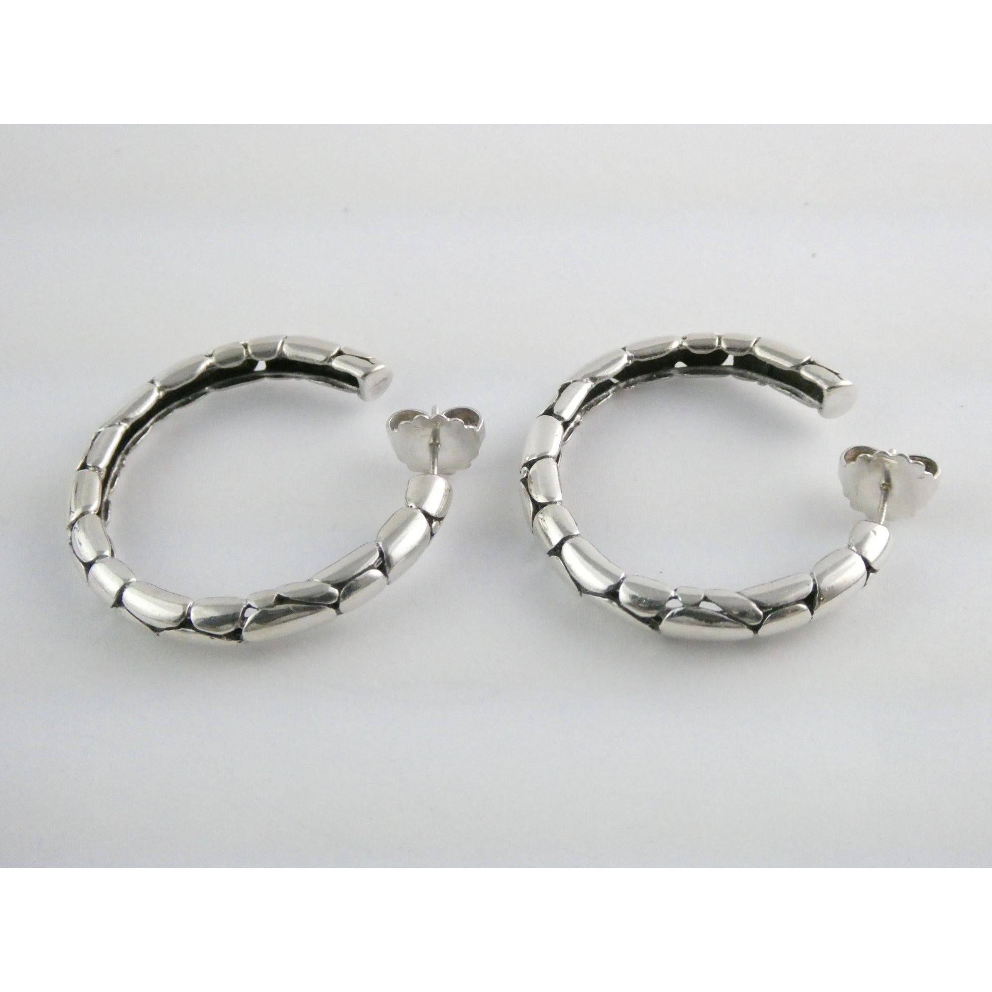 John Hardy Kali Sterling Silver Pebble Design Hoop Earrings 15.8g 41mm Diameter