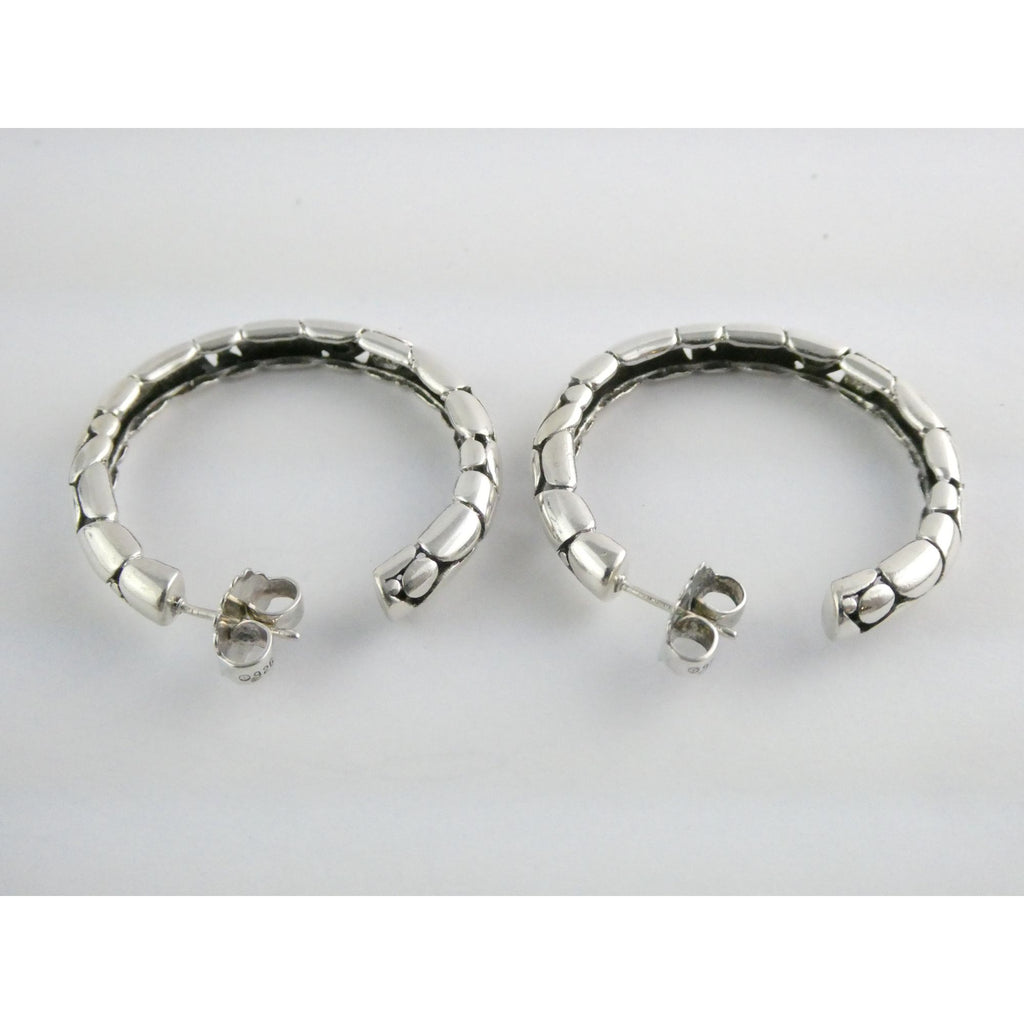 John Hardy Kali Sterling Silver Pebble Design Hoop Earrings 15.8g 41mm Diameter