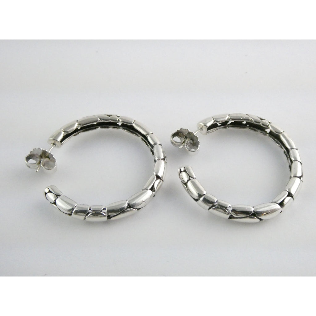 John Hardy Kali Sterling Silver Pebble Design Hoop Earrings 15.8g 41mm Diameter