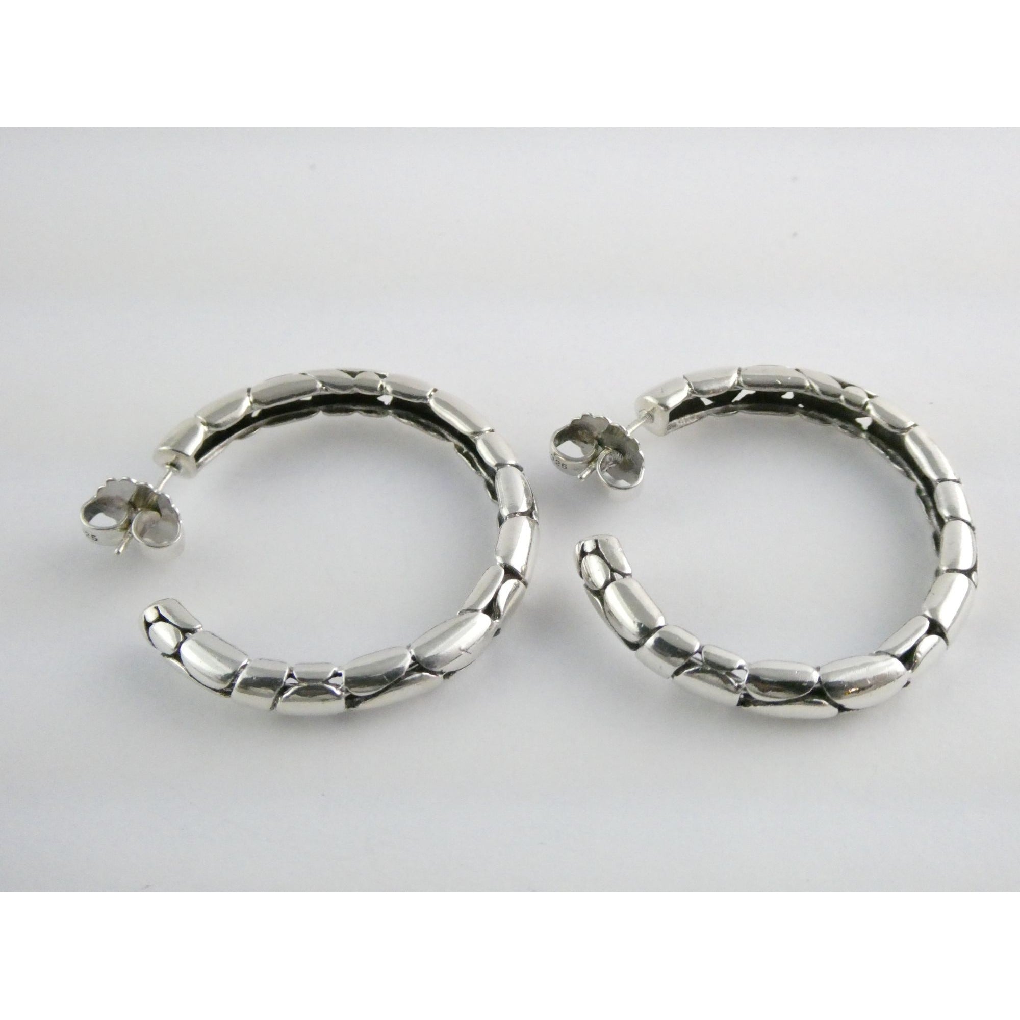 John Hardy Kali Sterling Silver Pebble Design Hoop Earrings 15.8g 41mm Diameter
