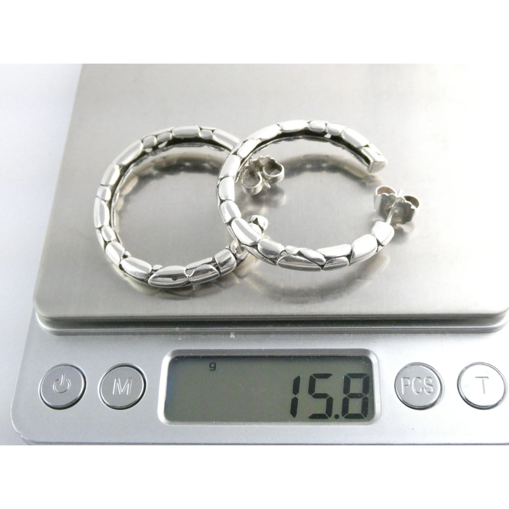 John Hardy Kali Sterling Silver Pebble Design Hoop Earrings 15.8g 41mm Diameter