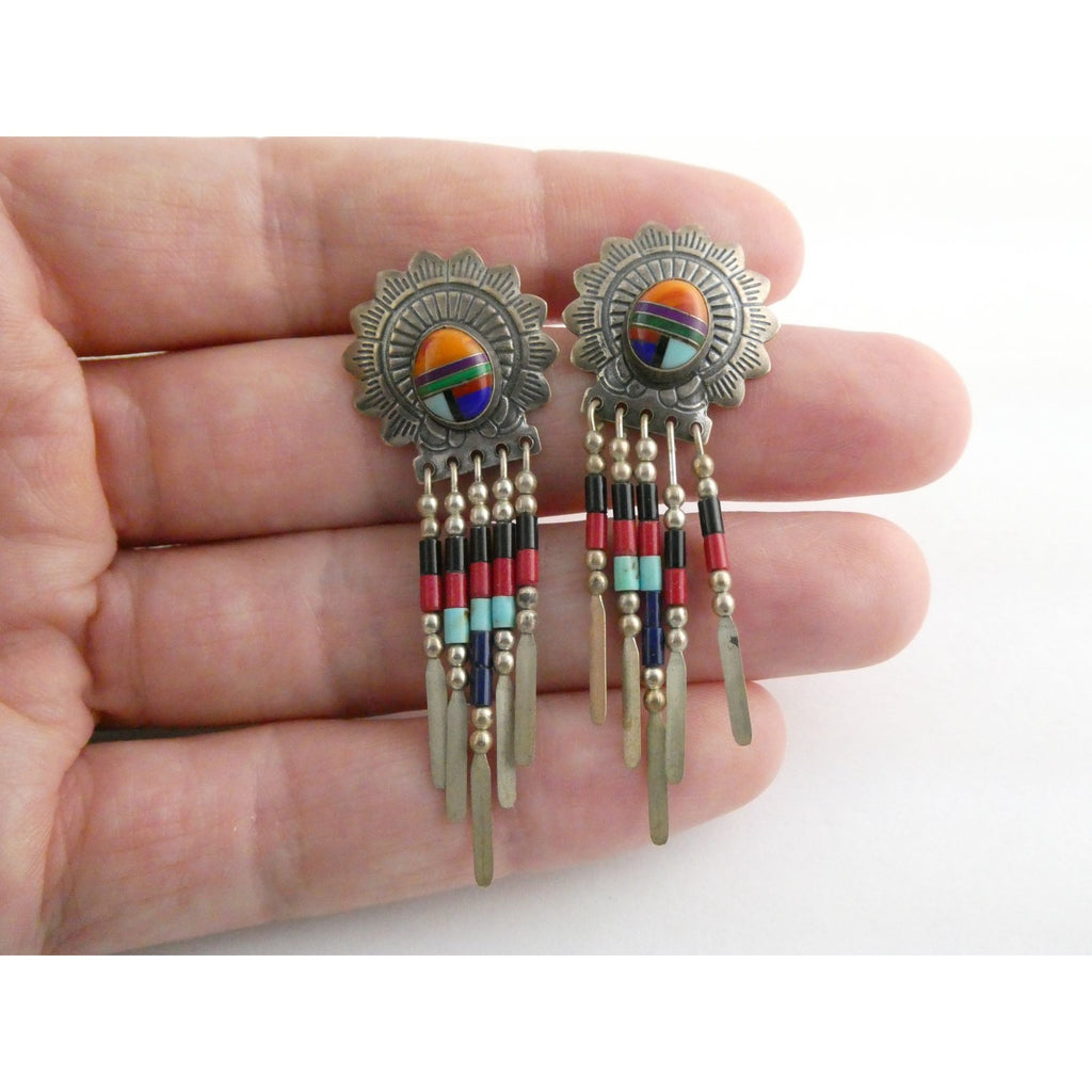 Quoc Turquoise Inc Southwestern Sterling Silver Multi Gemstone Stud Earrings 925
