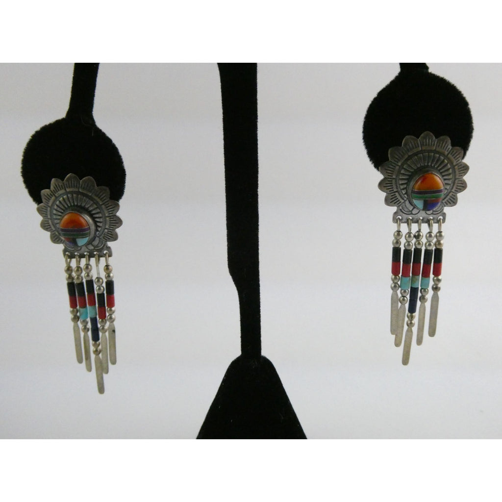 Quoc Turquoise Inc Southwestern Sterling Silver Multi Gemstone Stud Earrings 925