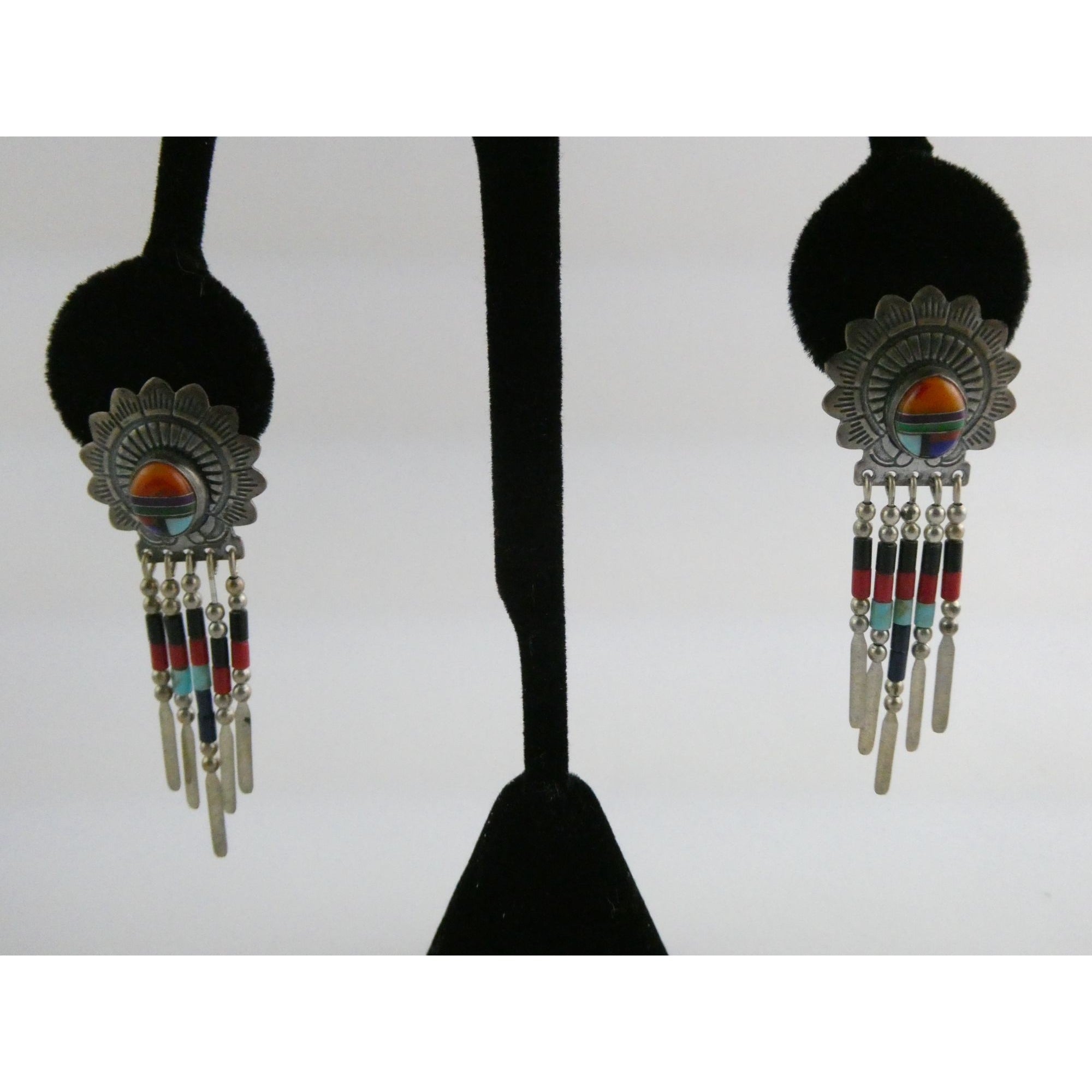 Quoc Turquoise Inc Southwestern Sterling Silver Multi Gemstone Stud Earrings 925