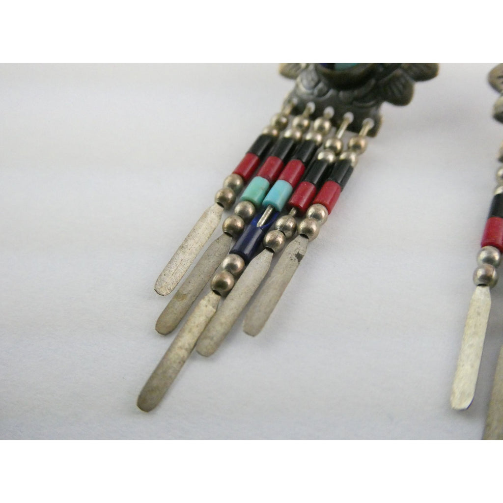 Quoc Turquoise Inc Southwestern Sterling Silver Multi Gemstone Stud Earrings 925