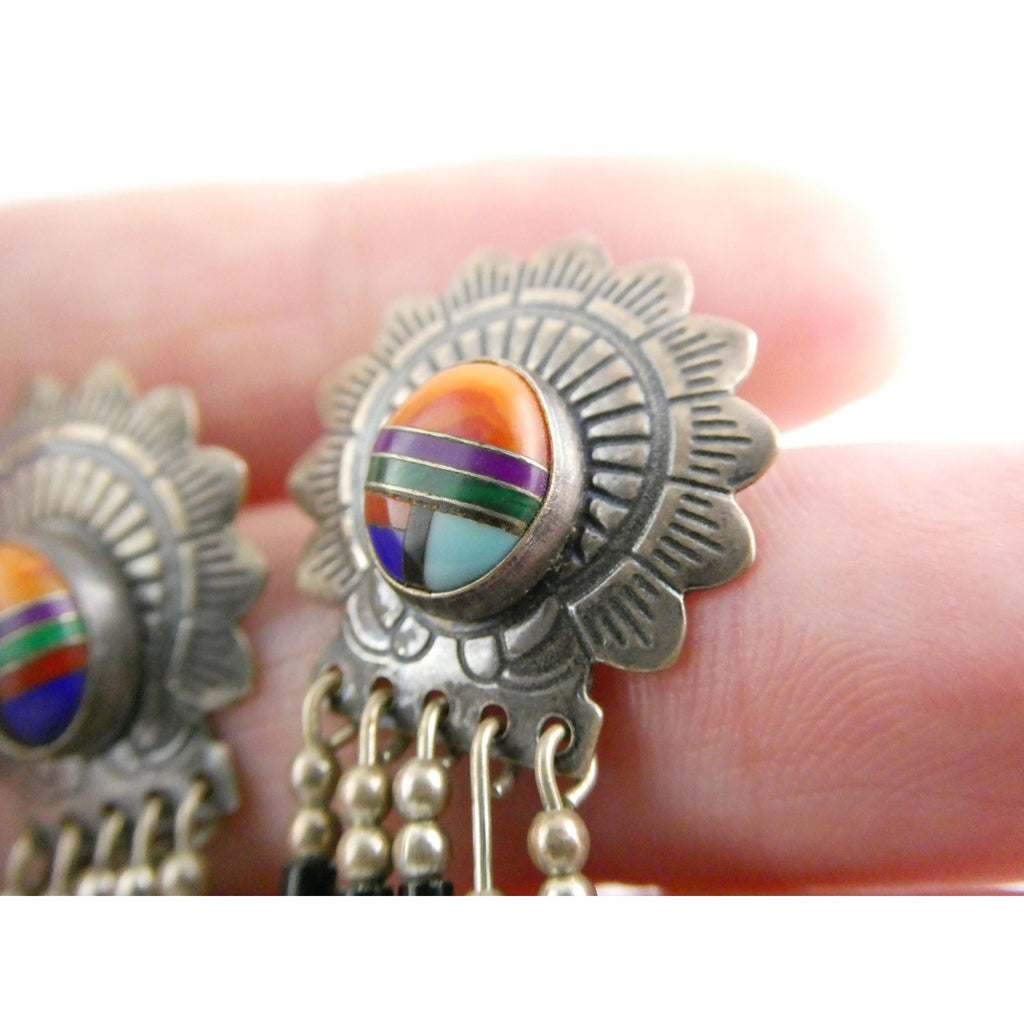 Quoc Turquoise Inc Southwestern Sterling Silver Multi Gemstone Stud Earrings 925