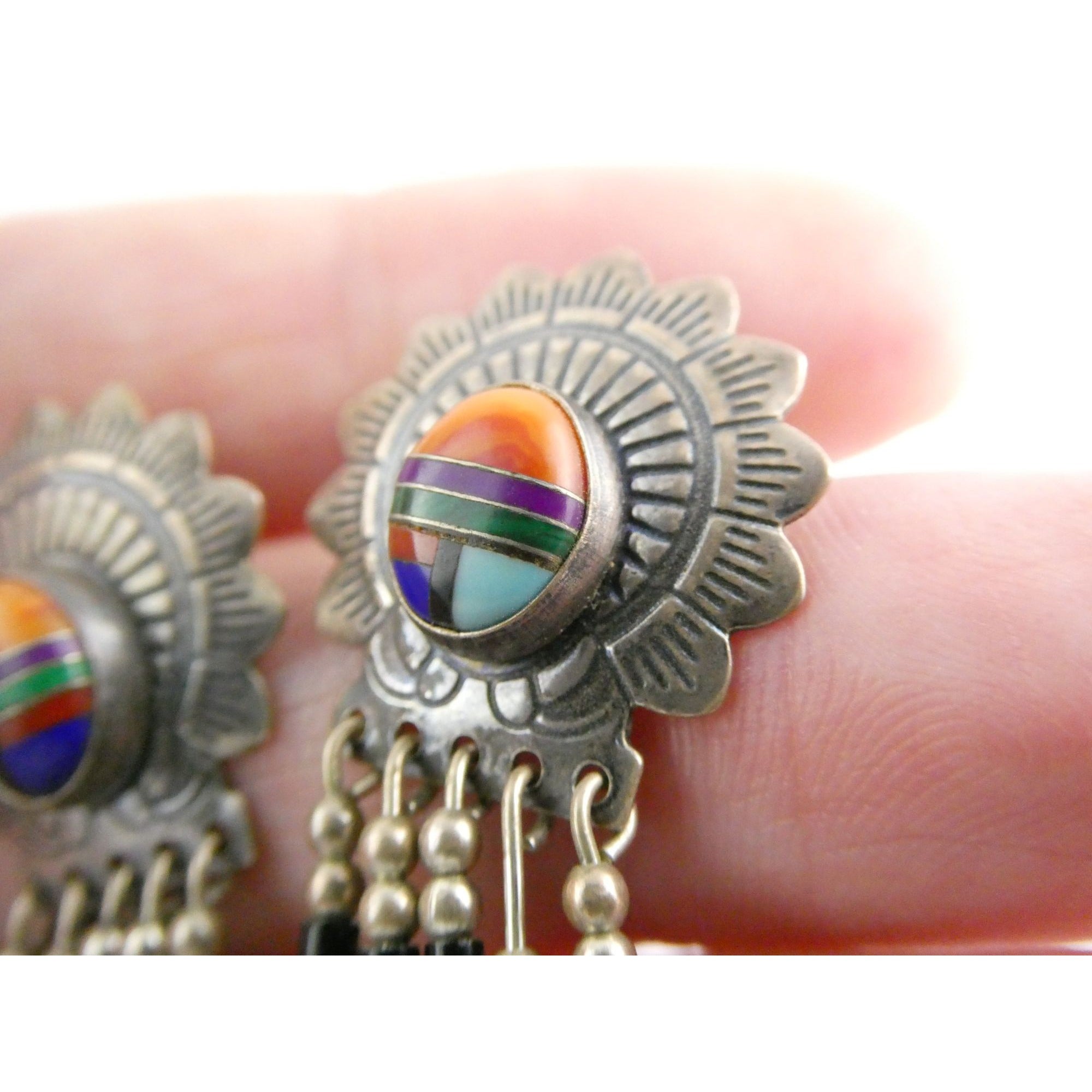 Quoc Turquoise Inc Southwestern Sterling Silver Multi Gemstone Stud Earrings 925