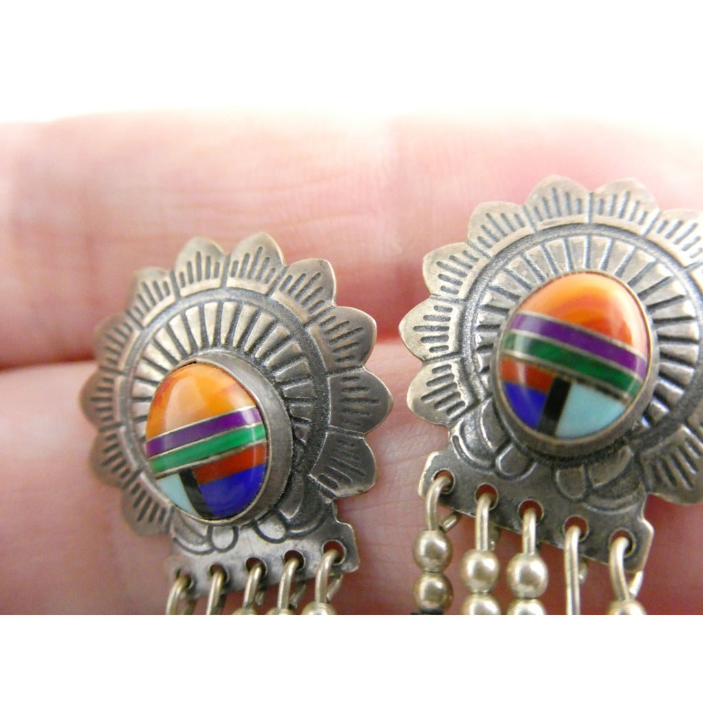 Quoc Turquoise Inc Southwestern Sterling Silver Multi Gemstone Stud Earrings 925