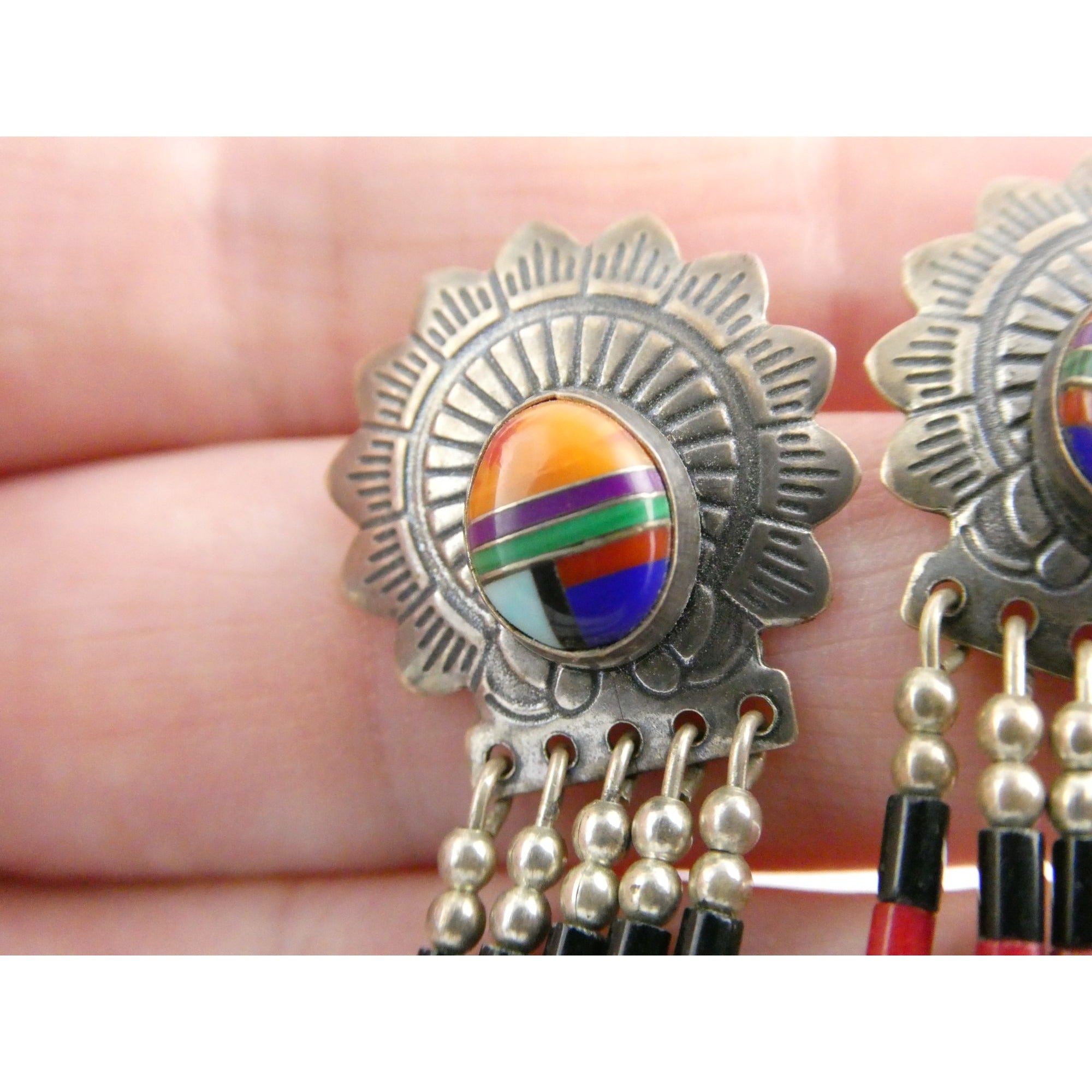 Quoc Turquoise Inc Southwestern Sterling Silver Multi Gemstone Stud Earrings 925