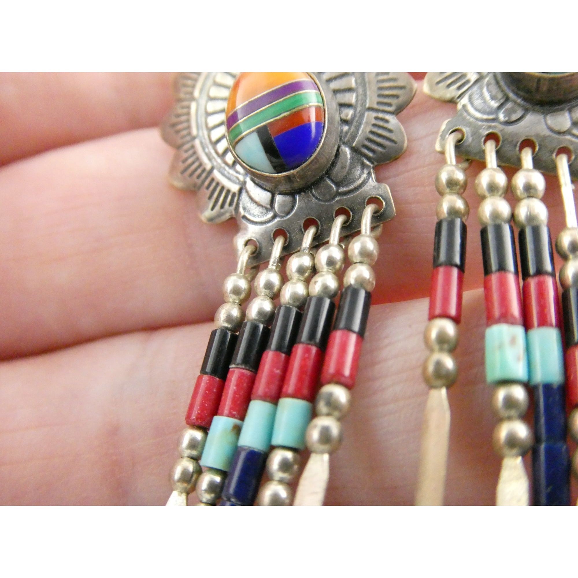 Quoc Turquoise Inc Southwestern Sterling Silver Multi Gemstone Stud Earrings 925